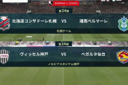 ◆Ｊ１◆34節 16時KO 10人仙台2度追いつくも神戸が突き放し単独3位！札幌と湘南は1-1ドロー
