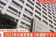 【悲報】日本 2023年12月の実質賃金1.9%減少(21か月連続減少) 2023年平均は2.5%減少(2年連続減少)