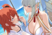 【FGO】水着のモルガン様＆ぐだ子！！　モルガン様にチョコ食べさせてもらいたいです！！