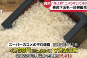 スーパーのコメ価格、再び上昇…過去最高に　先週より54円値上がり、5キロあたり4268円
