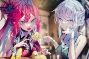 【FGO】カフェで母娘デートのモルガン様＆トリ子！！　二人でスイーツ食べてるの可愛いです！