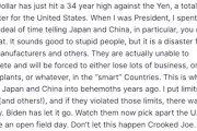 【？】トランプ「円安ドル高、米国は大惨事」「日本と中国、他の国にも制限を設ける。破れば、地獄を見る」