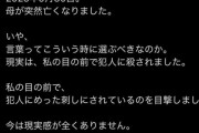 【画像】X民「私の目の前で母がめった刺しにされて殺されました。」