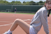 【画像】テニス女子不覚にも太ももを晒してしまう