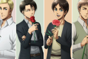 『進撃の巨人』一輪のバラを持ったリヴァイやユリを持ったエルヴィン！「新宿マルイアネックス」抽選会・グッズ先行販売決定