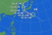 台風8号、明日夜から明後日にかけて九州付近に上陸する模様　IDにバイクの名前が出たらネ申