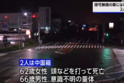 【山梨県】道路横断中の中国人男女　赤信号無視した中国人の車にはねられて１人死亡・１人重体