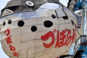 大阪・新世界のシンボル「ふぐちょうちん」が撤去される「ほな！さいなら」