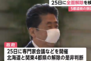 【朗報】緊急事態宣言、25日に解除へ
