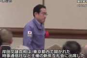 【悲報】岸田首相、震災対応中であることを示す作業着に特大のリボンをつけて演説