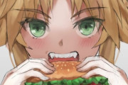 【FGO】ハンバーガー食べるモーさんイラスト！！　犬歯が素敵です！！
