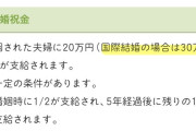 【この差は？】福島県川内村「結婚された夫婦に結婚祝金20万円、国際結婚なら30万円」外国人「急げ～ｗｗｗ」