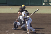 阪神・山本、顔への自打球で場内騒然