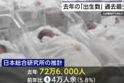 【悲報】去年の出生数、72万6000人で過去最少の見通し。ありがとう自民党