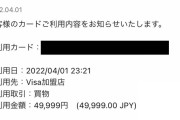 【悲報】ワイ、人生で初めてクレカを不正利用される