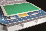 横河システム建築らが天然芝ピッチの昇降機能付きスタジアムを提案　持ち上げたピッチの下は他競技の会場として使用可能