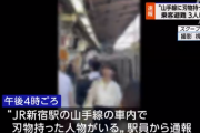 山手線内に刃物男出現し３人が負傷「自分は料理人」