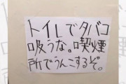 彡(●)(●)「トイレでタバコを吸うな」