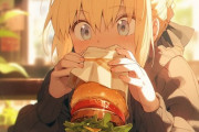 【FGO】バーガーとセイバーさんイラスト！！　ハンバーガー美味しそう！！