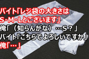 バイト「レジ袋の大きさはS・M・Lとございます」俺「（知らんがな）…S？」バイト「こちらでよろしいですか」俺「…」