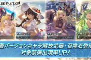 【グラブル】本日のガチャ更新は水着復刻！バナーにはメグ、シャレム、タヴィーナ、マンドラゴラの姿が