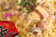 【秘儀】辛ラーメン＋生クリーム → 明太カルボナーラwwwwwwww（画像あり）