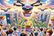 【近未来】すき家、ドローンで牛丼を空から配達する実験をおこなう