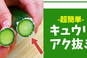 料理動画「きゅうりの端っこを切り落としてから擦り合わせるとアクが取れます！(嘘)」