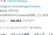 【悲報】減り続ける山口真帆さんのTwitterフォロワー数、ついに20万人の大台割れ