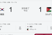 【悲報】韓国VSヨルダン（1-1）引き分け