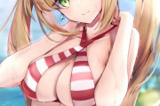 【FGO】水着のネロちゃまイラスト！！　白＆赤縞のビキニ似合ってます！