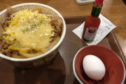 【画像】３種のチーズ牛丼特盛、温玉付きがこれwwwwwwww