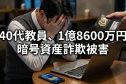 偽警察官に騙されて40代教員が1億8,600万円分の暗号資産をだまし取られてしまう。