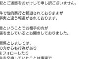 ジャンポケ斉藤の嫁、お気持ち表明「一部事実と違う報道がされております。一方的な行為ではなかった」