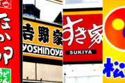 「吉野家」「すき家」「松尾」「なか卯」←1番美味いのは
