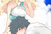 【FGO】水着エレちゃん＆ぐだ男イラスト！！　膝枕してもらってるのうらやましいです！！