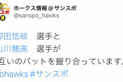 【朗報】山川と柳田、お互いのバットを握り合う