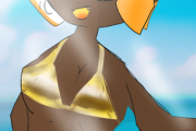 爆胸美女の金色水着