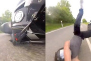 【動画】だろう運転で車の急ブレーキに反応できなかったライダーがぶっ飛ぶ車載。