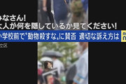 【ヴィーガン】　小学校の校門前で児童に死体のパネルを見せて「これが君たちの食べているものだよ」