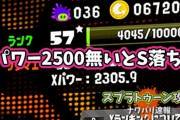 【スプラトゥーン2】最低でもXパワー2500は無いとS帯落ちする可能性は充分あり得る