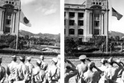 【駐韓米軍】　フェイスブックに朝鮮総督府国旗掲揚台の日章旗を降納し星条旗を掲揚する写真を公開