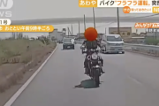 居眠り運転？バイクがフラフラ運転を10分近くしたあと中央分離帯へ倒れ込むように転倒