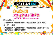 バンナムフェス2nd、Day.1：DiverDiva，A・ZU・NA、Day.2：QU4RTZ，虹ヶ咲学園スクールアイドル同好会【ラブライブ！】