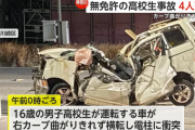 無免許の高校生(16)の運転する車が単独で電柱に衝突　二人死亡