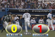 1番藤原がヒットで出塁し、中村奨成の内野ゴロの間に生還！U-23NPB選抜が先制！