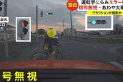 【悲報】チャリ乗りさん、信号無視してクラクション鳴らされぶちギレ ミラー破壊して逃走
