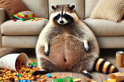 泥棒に入ったアライグマ、お菓子を食べすぎて動けなくなる