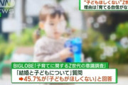 【少子化】Z世代の約5割が「子どもがほしくない」…理由に自由が無くなる・子どもが好きで無い等