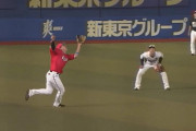 GIF画像　ロッテ、試合終了後に強風ノック練習！安田ぁ！ｗ